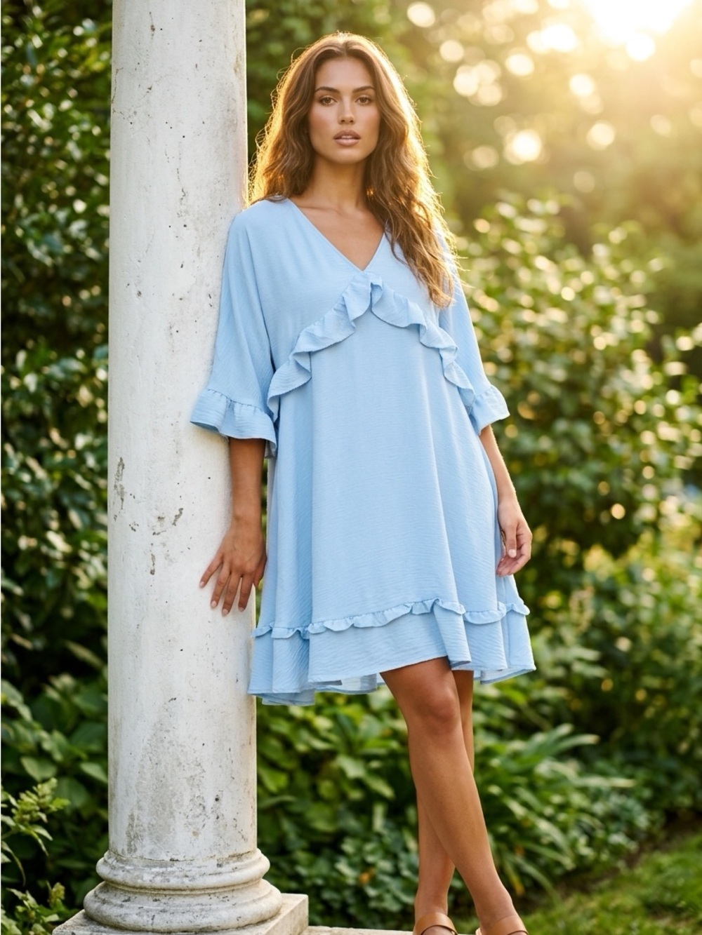 Light Blue Ruffle Dress - Picture 1 of 4